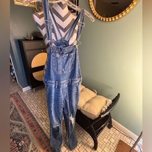 Denim Overalls with Distressed Details